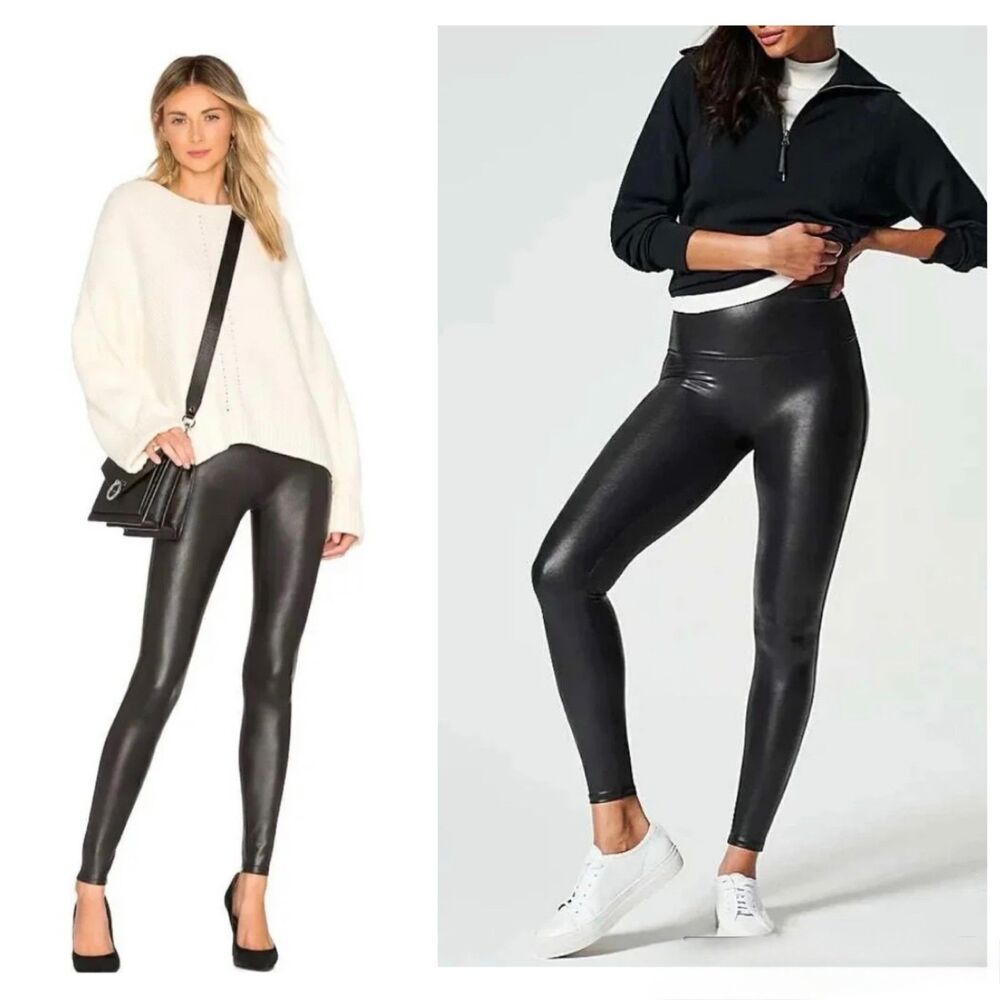 SPANX Women s XL Faux Leather Sleek Black High-Waisted Leggings
